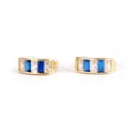 A PAIR OF LADIES 9CT GOLD DIAMOND AND SAPPHIRE EARRINGS