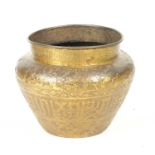 A 19TH CENTURY EMBOSSED GILT BRASS INDIAN JARDINIERE