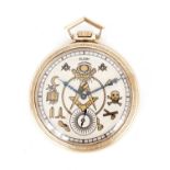A 10CT ROLLED GOLD MASONIC POCKET WATCH BY ELGIN NATIONAL WATCH CO. USA