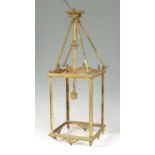 A LATE 19TH CENTURY GILT BRASS HANGING HALL LANTERN