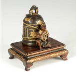 A MEIJI PERIOD JAPANESE MIYAO BRONZE AND GILT ENGRAVED INKSTAND