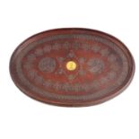 A 19TH CENTURY ANGLO INDIAN CARVED HARDWOOD OVAL TRAY