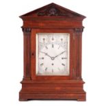 A SMALL ENGLISH LATE 19TH CENTURY ROSEWOOD TRIPLE FUSEE EIGHT BELL QUARTER CHIMING BRACKET CLOCK