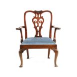 A LARGE PROPORTIONED GEORGE II MAHOGANY DESK CHAIR