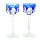 A PAIR OF MOSER BOHEMIAN GLASS HOCK WINE GLASSES