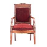 AN EARLY 19TH CENTURY FRENCH MAHOGANY EMPIRE STYLE LIBRARY CHAIR