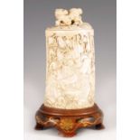 A FINE MEIJI PERIOD CARVED IVORY LIDDED TUSK VASE