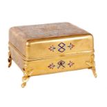 A 19TH CENTURY ORMOLU AND CHAMPLEVE ENAMEL JEWELLERY BOX