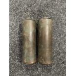 A PAIR OF 18TH CENTURY BRASS CASED LONGCASE CLOCK WEIGHTS