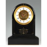 A LARGE LATE 19TH CENTURY FRENCH BLACK MARBLE MANTEL CLOCK