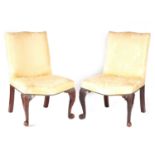 A PAIR OF GEORGE III MAHOGANY IRISH STYLE UPHOLSTERED SIDE CHAIRS