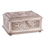 A 19TH CENTURY SILVERED COPPER FRENCH JEWELLERY BOX ENGRAVED BY B. WICKERS