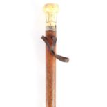 AN EARLY 18TH CENTURY PIQUE WORK IVORY HANDLED WALKING STICK INITIALED R.P. AND DATED 1701