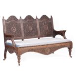 A 19TH CENTURY ANGLO-INDIAN HARDWOOD THREE-SEATER SETTEE