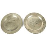TWO 18TH CENTURY PEWTER CHARGERS