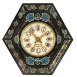 A LATE 19TH CENTURY FRENCH EBONISED AND ENAMELLED BOULLE WORK VINEYARD CLOCK