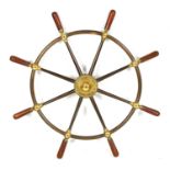 A 20TH CENTURY 8 SPOKE SHIPS WHEEL MADE BY BROWN BROS & CO LTD, ROSEBANK IRONWORKS, EDINBURGH