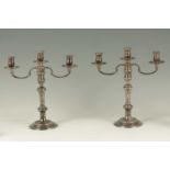 A PAIR OF SILVER TWO BRANCH CANDELABRA