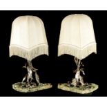 A GOOD PAIR OF ITALIAN SOLID SILVER TABLE LAMPS ON FLUORSPAR BASES