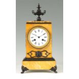 AN EARLY 19TH CENTURY FRENCH SIENNA MARBLE BRONZE MOUNTED MANTEL CLOCK