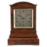 J. WRIGHT, LONDON A SMALL MID 19TH CENTURY ENGLISH ROSEWOOD FUSEE MANTEL CLOCK