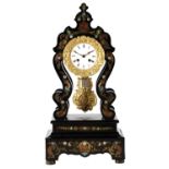 A 19TH CENTURY FRENCH EBONISED BRASS AND TORTOISESHELL INLAID MANTEL CLOCK