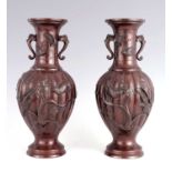 A PAIR OF JAPANESE MEIJI PERIOD BRONZE SHAPED OVAL VASES