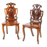 A PAIR OF 19TH CENTURY YEW WOOD HALL CHAIRS