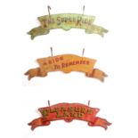 A GOOD SET OF THREE 1930'S TIN FAIRGROUND RIDE SIGNS