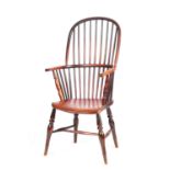 AN EARLY 19TH CENTURY PAINTED ASH AND ELM WEST COUNTRY STICK BACK WINDSOR CHAIR