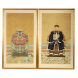 A PAIR OF 19TH CENTURY CHINESE QING DYNASTY ANCESTRAL FULL LENGTH PORTRAITS