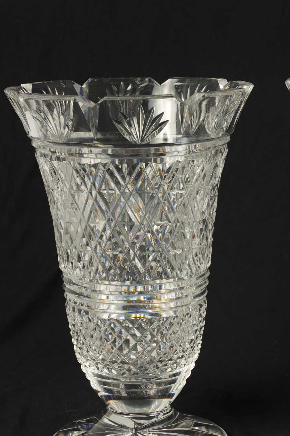 A GOOD PAIR OF WATERFORD CUT CRYSTAL TRUMPET-SHAPED FOOTED VASES - Image 2 of 5