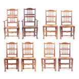 A SET OF EIGHT EARLY 19TH CENTURY ASH AND ELM SPINDLE BACK DINING CHAIRS