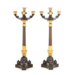 A PAIR OF REGENCY BRONZE AND ORMOLU CANDELABRA