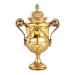 AN IMPRESSIVE GEORGE III NEO CLASSICAL SILVER GILT CUP AND COVER