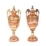 A PAIR OF 19TH CENTURY ORMOLU MOUNTED FRENCH AGATE URN SHAPED CASSOLETTES