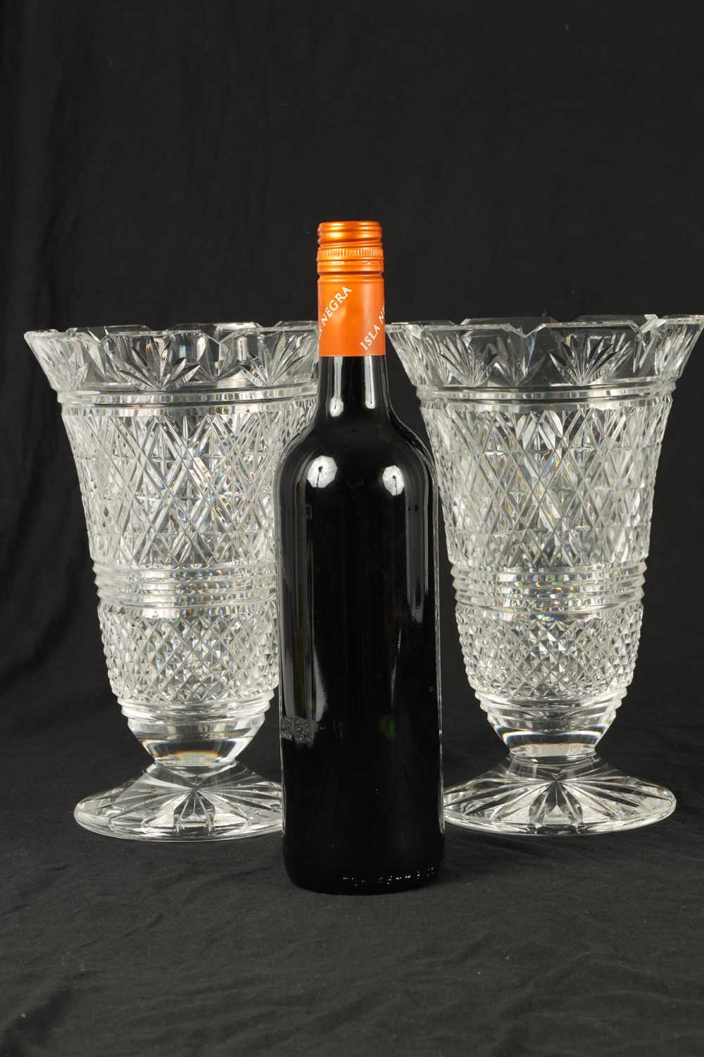 A GOOD PAIR OF WATERFORD CUT CRYSTAL TRUMPET-SHAPED FOOTED VASES - Image 5 of 5