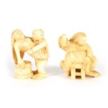 TWO MEIJI PERIOD JAPANESE CARVED IVORY NETSUKES