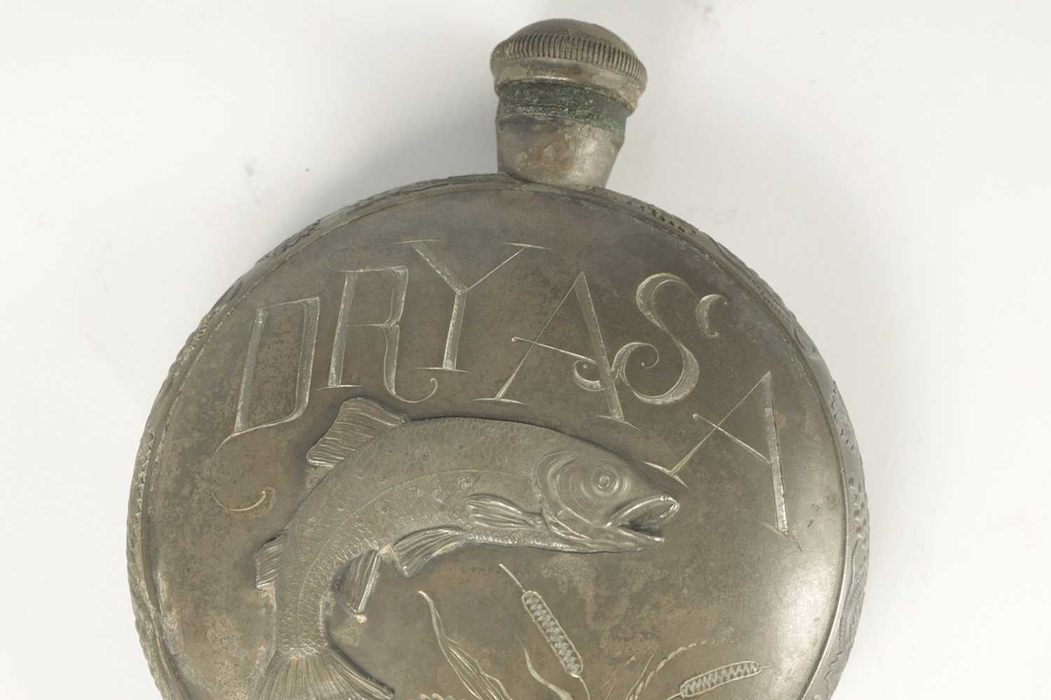 A LATE 19TH CENTURY NOVELTY PEWTER HIP FLASK OF FISHING INTEREST - Image 3 of 3