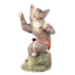 A LATE 19TH CENTURY FRENCH PAINTED TERRACOTTA FIGURE OF A HUMOROUS CAT