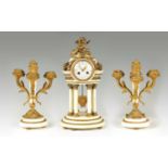 A 19TH CENTURY FRENCH THREE PIECE CLOCK GARNITURE