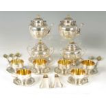 A CONTINENTAL JAPANESE STYLE SILVER AND GILT TEA SERVICE