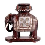 A MEIJI PERIOD JAPANESE SHIBAYAMA AND CARVED WOOD FIGURE OF AN ELEPHANT