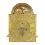 A LATE 18TH CENTURY 12” BRASS ARCHED DIAL EIGHT DAY LONGCASE MOVEMENT BY THOMAS HADDEN, DUDLEY