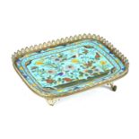 AN 19TH CENTURY CHINESE CLOISONNE ORMOLU MOUNTED TRAY