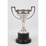 A Silver two-handled bowling trophy with lift off cover - 16cm high, Birmingham 1938 - 130g total