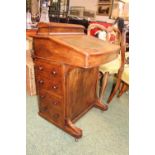 Edwardian Walnut Davenport with Leather inset slope, faux drawers to one side (casters missing to