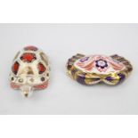 2 Royal Crown Derby Old Imari 1128 Paperweights of Tortoise with Gold Stopper and Crab with Silver