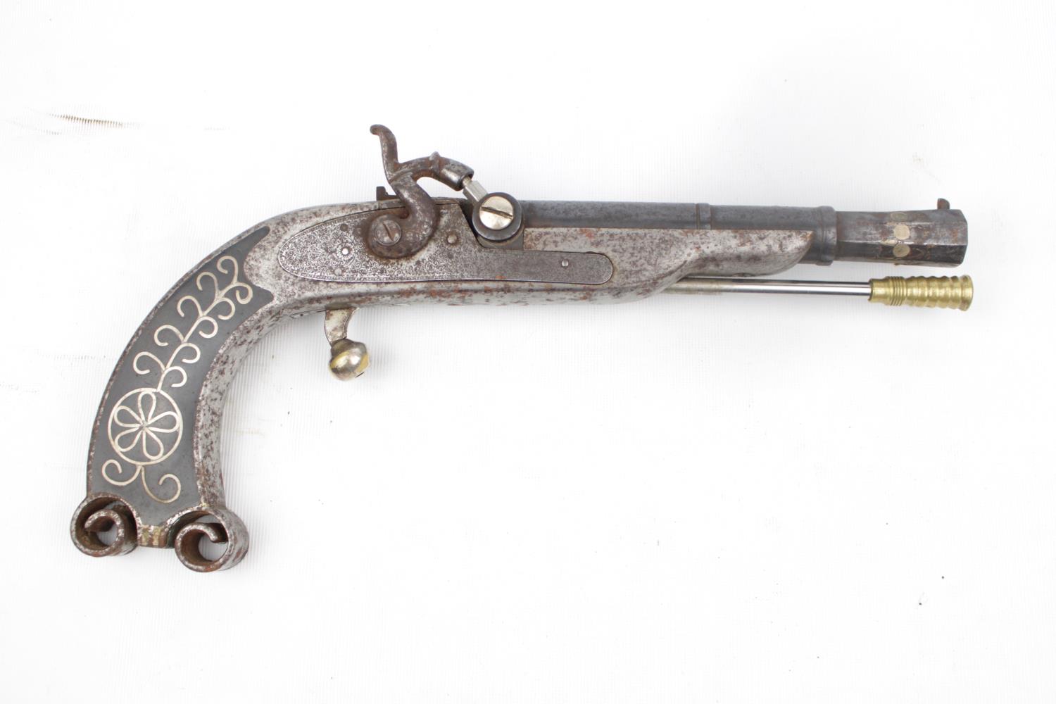 Interesting R Dunn & Son metal bodied percussion pistol with brass handled ram rod, engraved W - Image 2 of 3