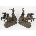 Pair of Cast Metal Figure of Boadicea in chariot with Horse, 31cm in Height